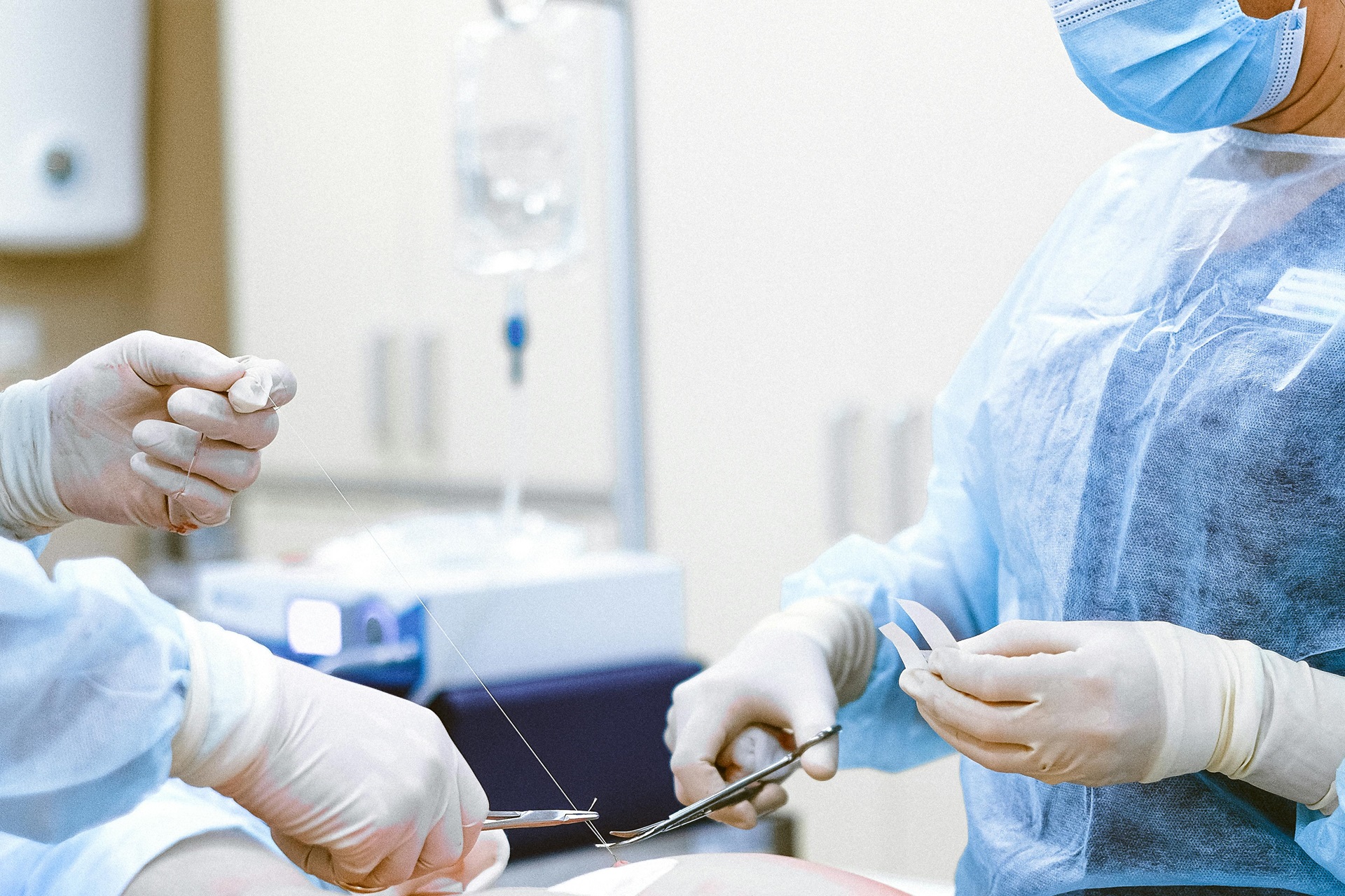 Stock image of stitches being finalized